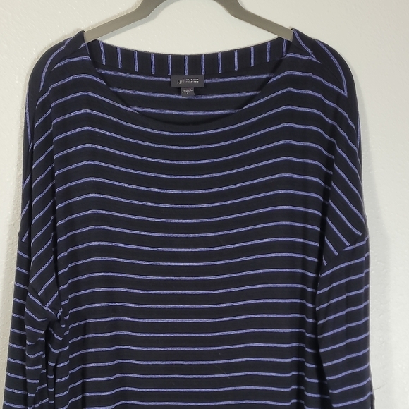 J Jill Wearever Long Sleeve Tunic Top Size L Blue Striped Rayon Relaxed Comfy - Picture 2 of 11